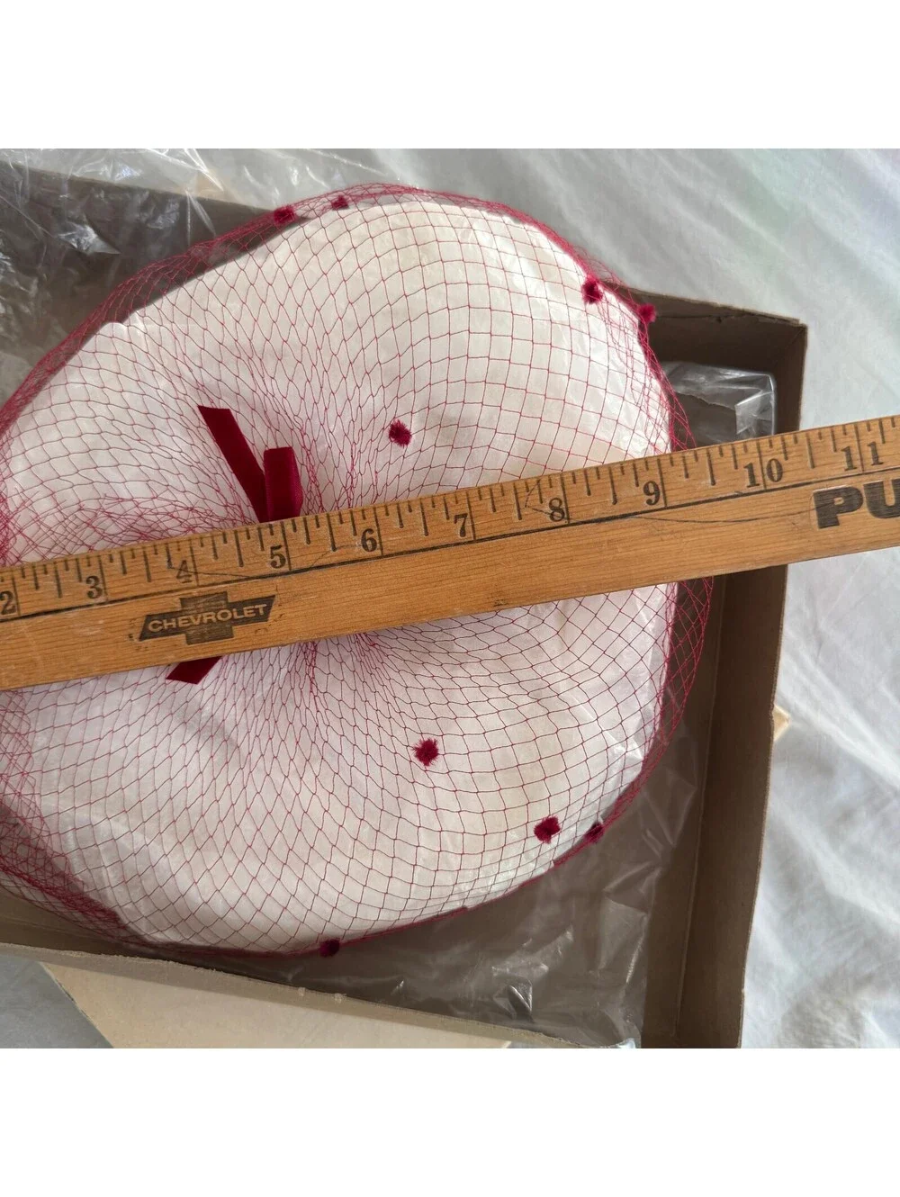 Vintage 1950s-1960s Birdcage Fascinator Hat Burgundy Nylon Mesh Velvet